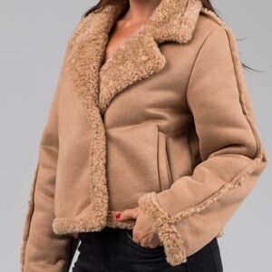 Lime Lush Camel Suede and Faux Fur Jacket